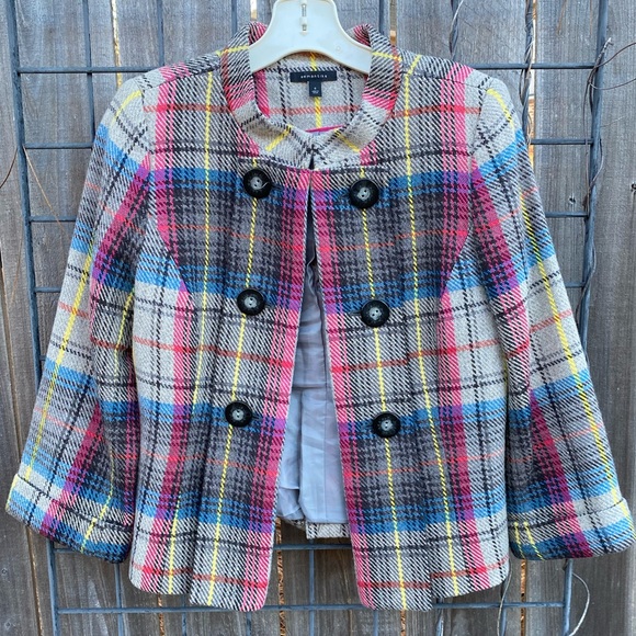 Multicolor Military Button Style Tweed Crop Blazer - Picture 1 of 8